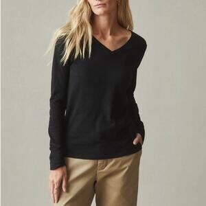 NWOT American Giant Women's Premium Cotton Slub V-Neck Long Sleeve Black Medium